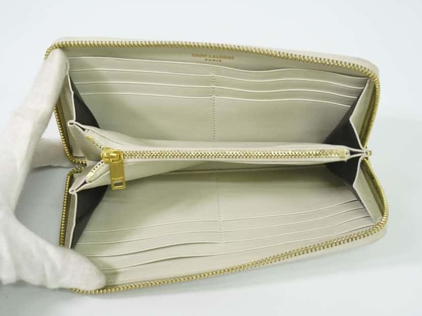 Saint Laurent Tiny Monogram Zip Around Wallet Beige Leather Good condition - Inside View