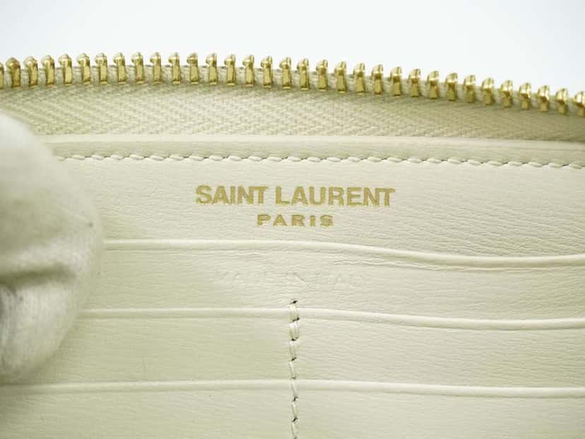 Saint Laurent Tiny Monogram Zip Around Wallet Beige Leather Good condition - Model View