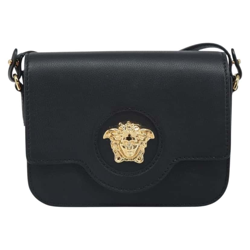 Versace La Medusa Flap Shoulder Bag Black Leather Good condition - Front View