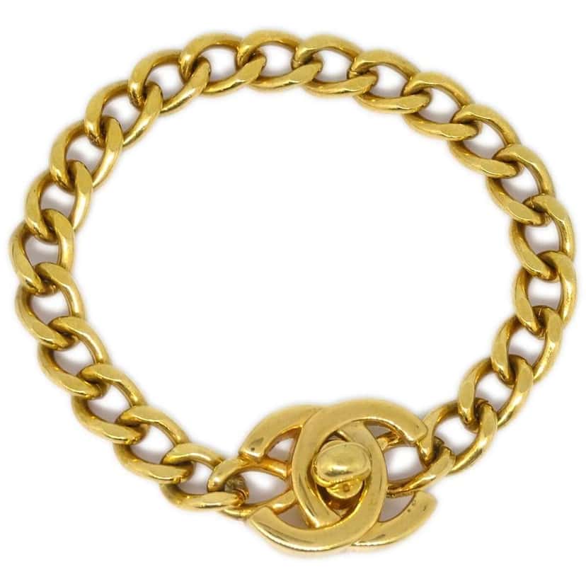 Chanel Vintage CC Turnlock Chain Bracelet Gold Good condition - Front View