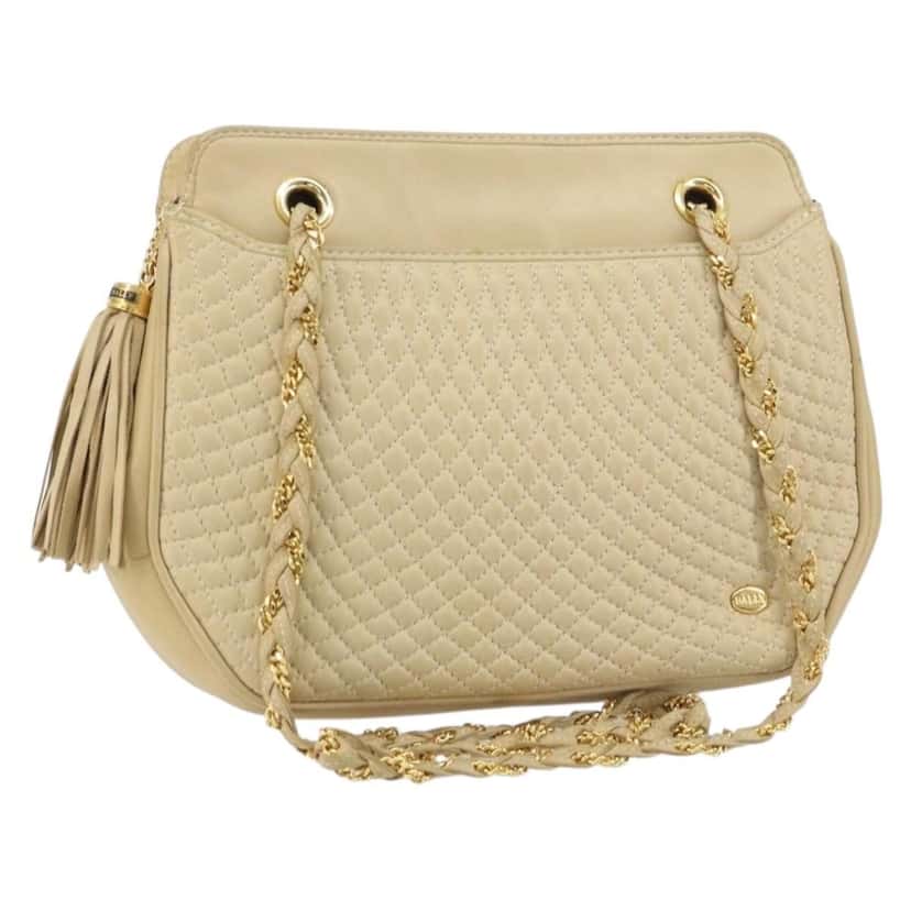 Bally Vintage Chain Shoulder Bag Beige Leather Good condition - Front View