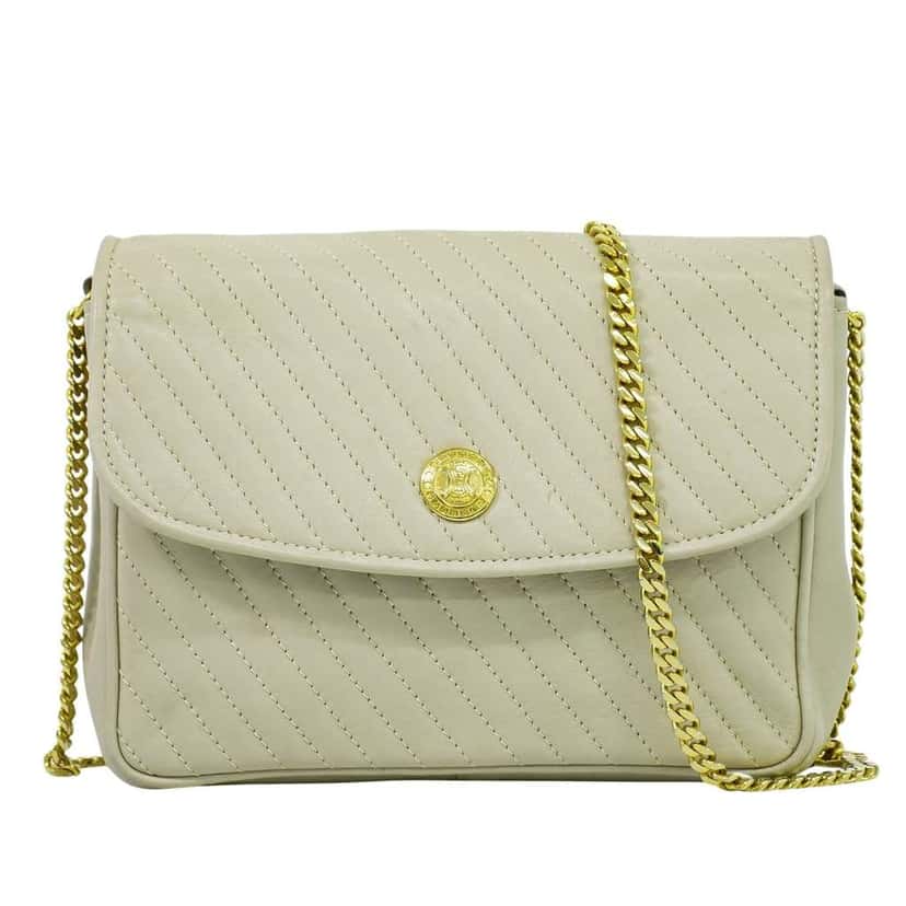 Celine Vintage Flap Shoulder Bag Beige Leather Good condition - Front View