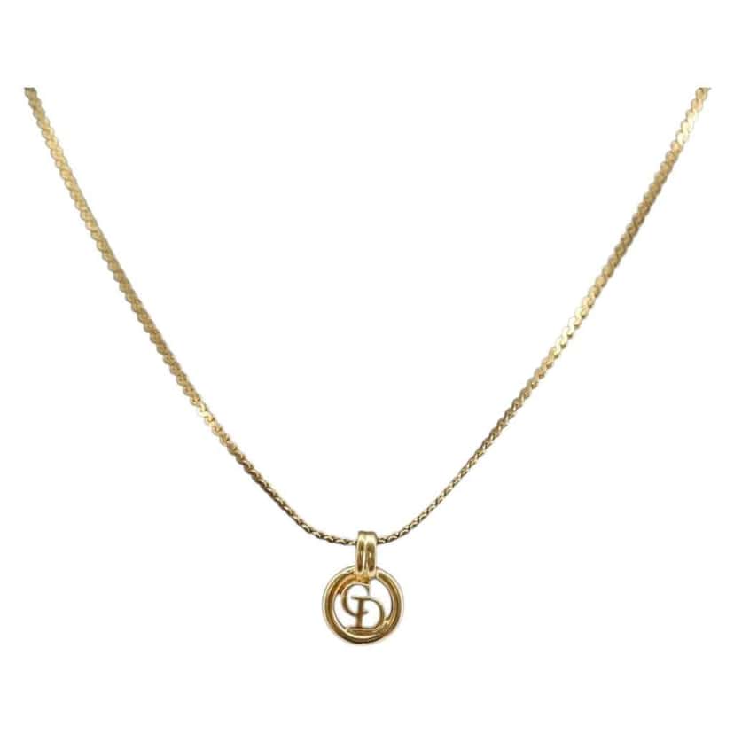 Christian Dior CD Round Pendant Necklace Gold Metal Good condition - Inside View