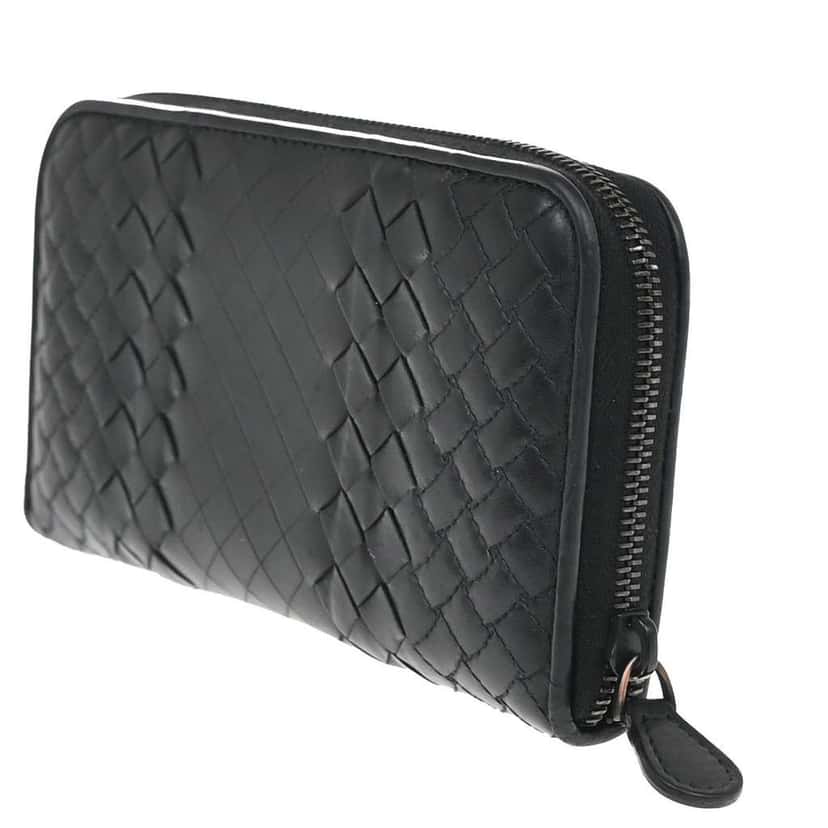 Bottega Veneta Intrecciato Long Zip  Wallet Black Leather Good condition - Model View