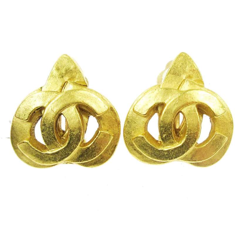 Chanel Vintage CC Heart Clip-On Earrings Gold Gold Good condition - Front View