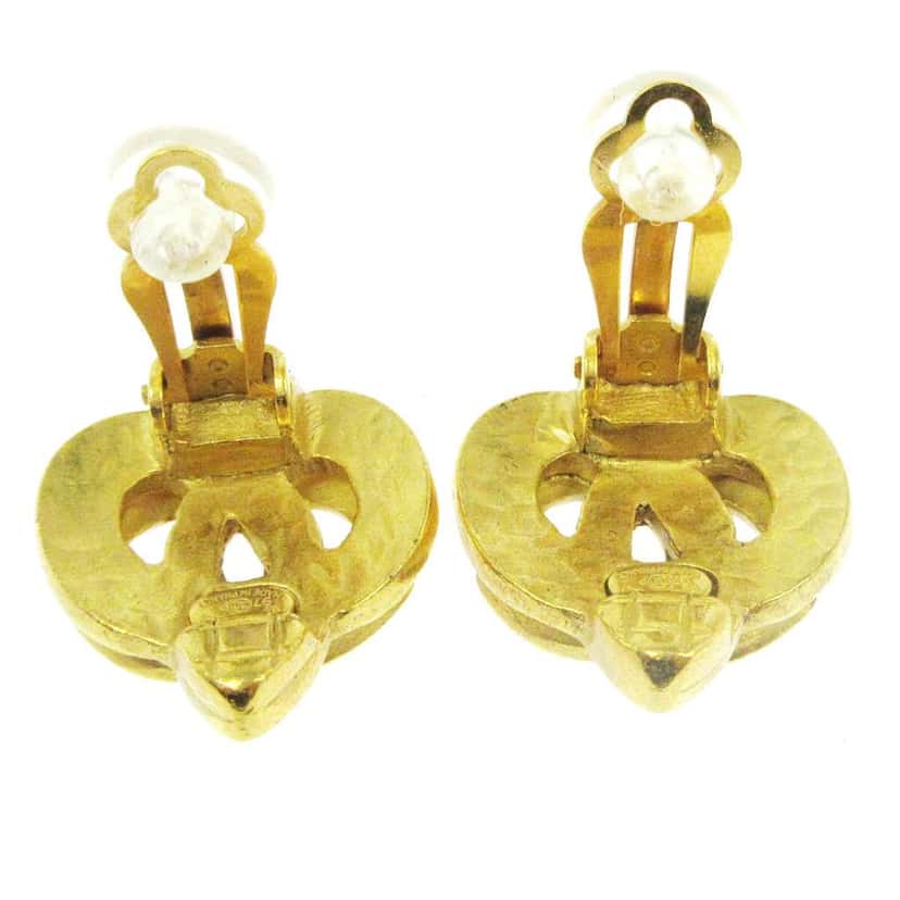 Chanel Vintage CC Heart Clip-On Earrings Gold Gold Good condition - Back View