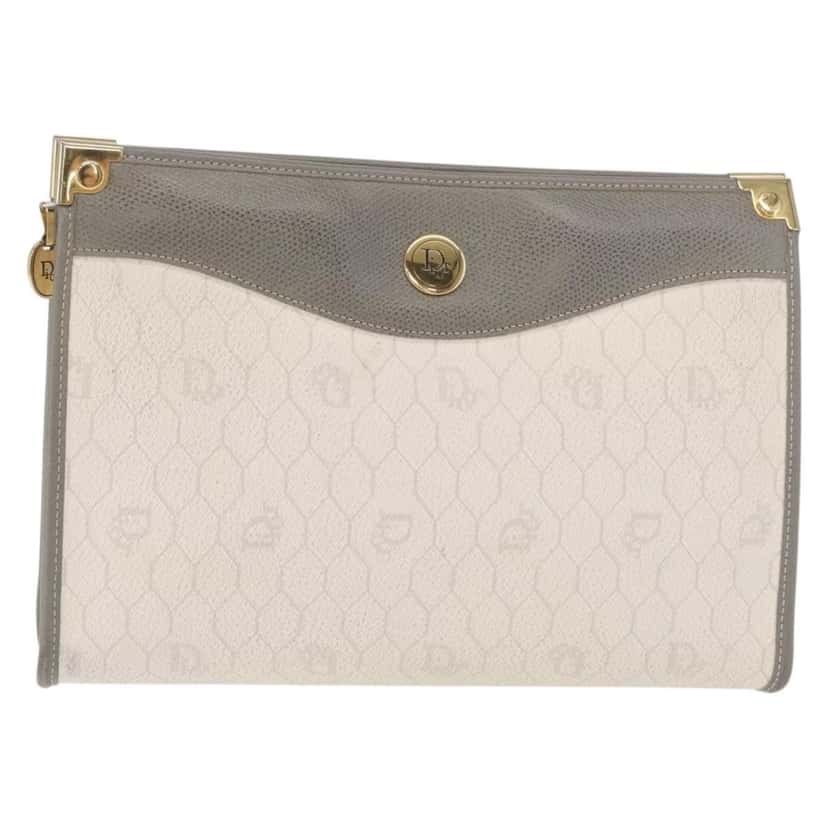 Christian Dior Vintage Honeycomb Zip Pouch White Canvas Good condition - Front View