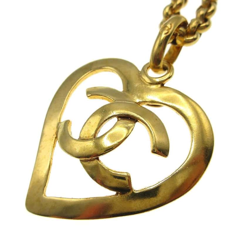 Chanel CC Heart Pendant Necklace Gold Good condition - Back View