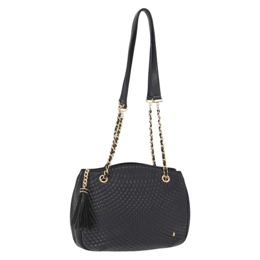 Bally Vintage Chain Shoulder Bag Black Leather Good condition - Front View