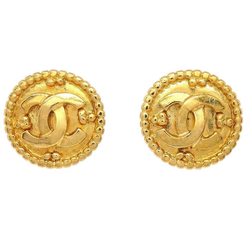 Chanel Vintage CC Round Clip-On Earrings Gold Good condition - Front View
