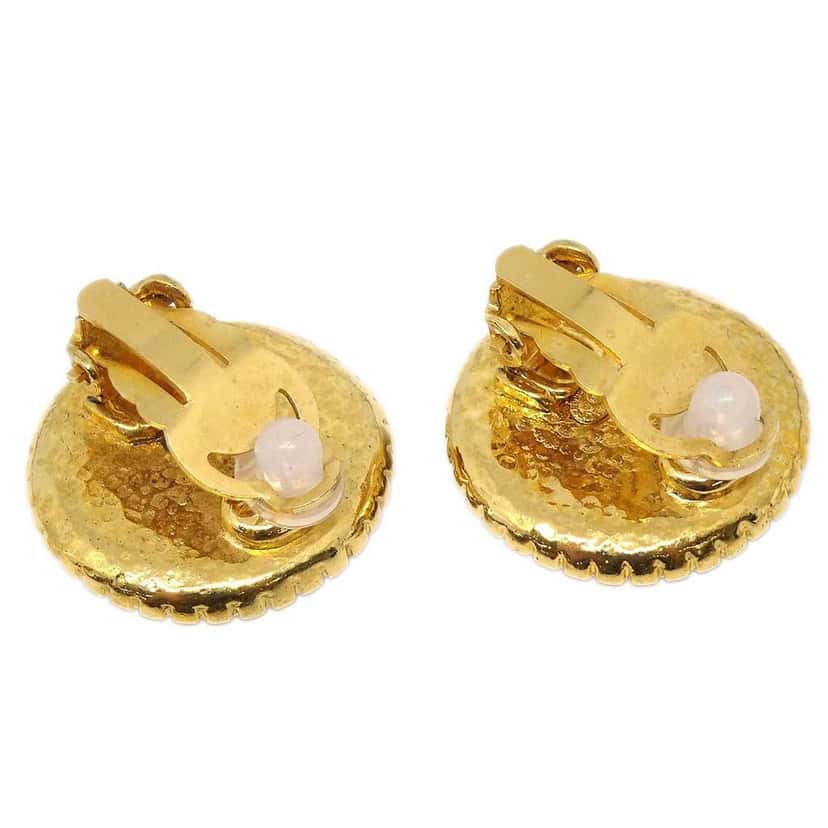 Chanel Vintage CC Round Clip-On Earrings Gold Good condition - Back View