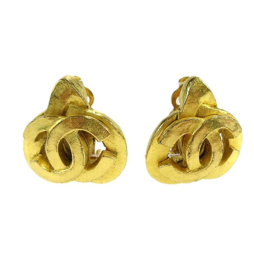 Chanel Vintage CC Heart Clip-On Earrings Gold Good condition - Front View