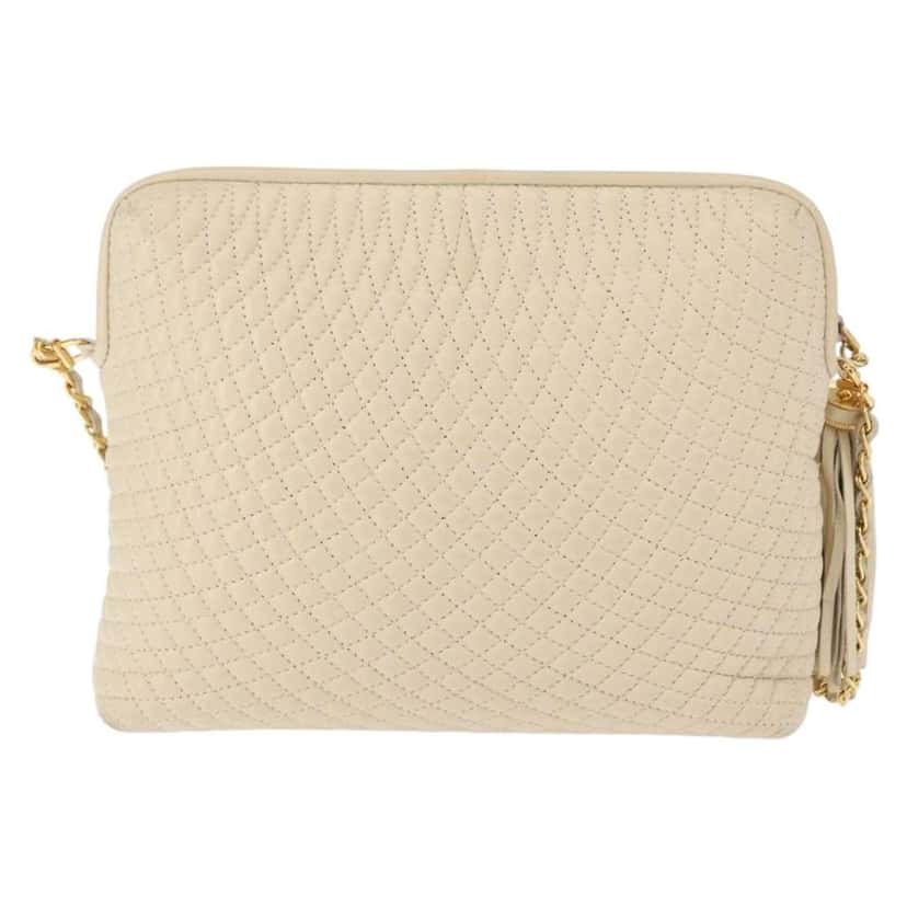 Bally Vintage Chain Shoulder Bag Beige Leather Good condition - Back View