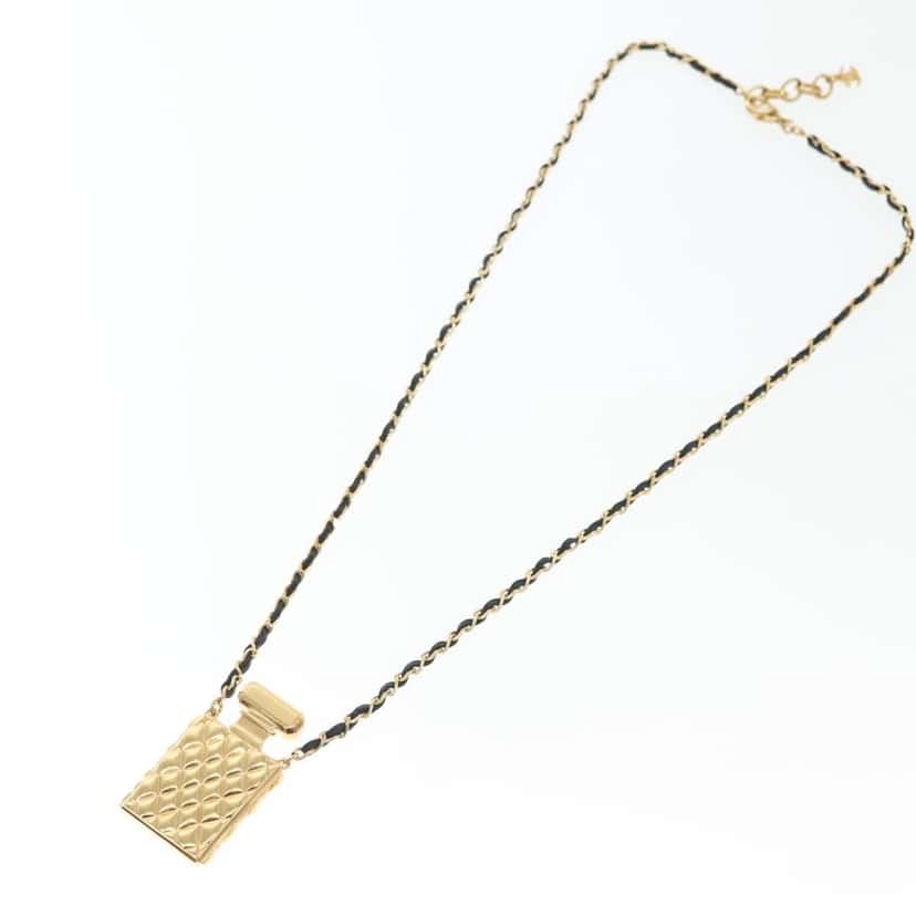 Chanel CC Perfume Bottle Pendant Chain Long Necklace Gold Metal Very good condition - Back View