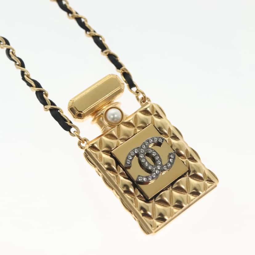 Chanel CC Perfume Bottle Pendant Chain Long Necklace Gold Metal Very good condition - Inside View