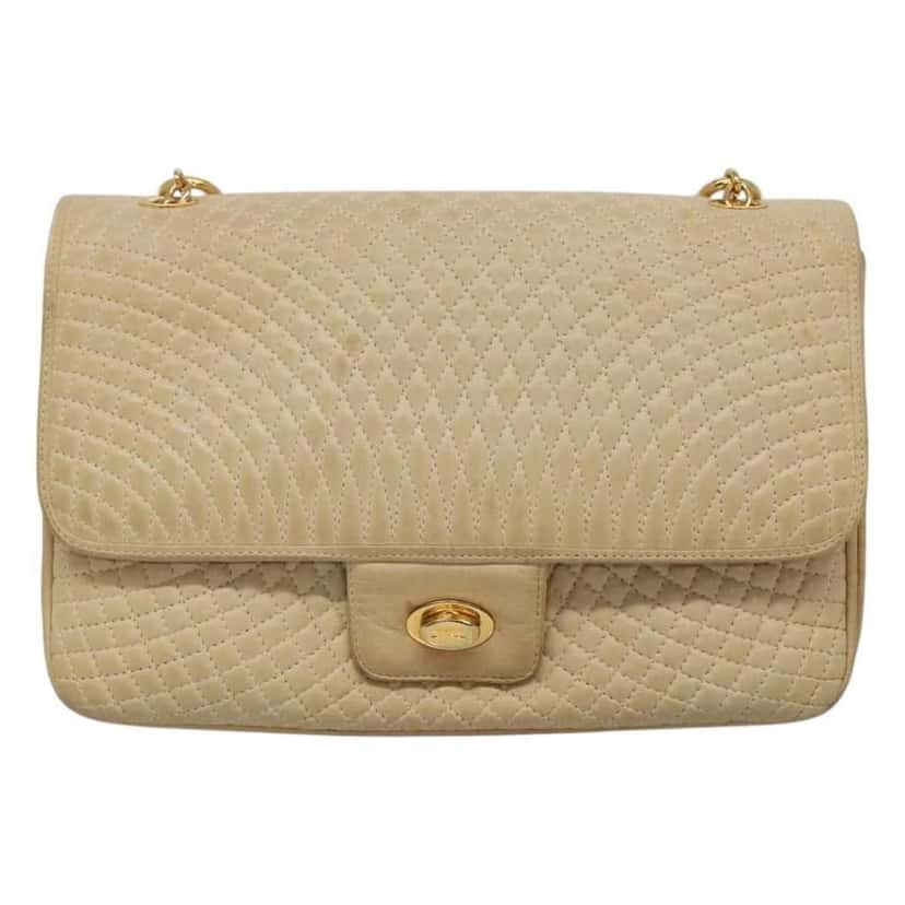 Bally Vintage Chain Shoulder Bag Beige Leather Good condition - Front View