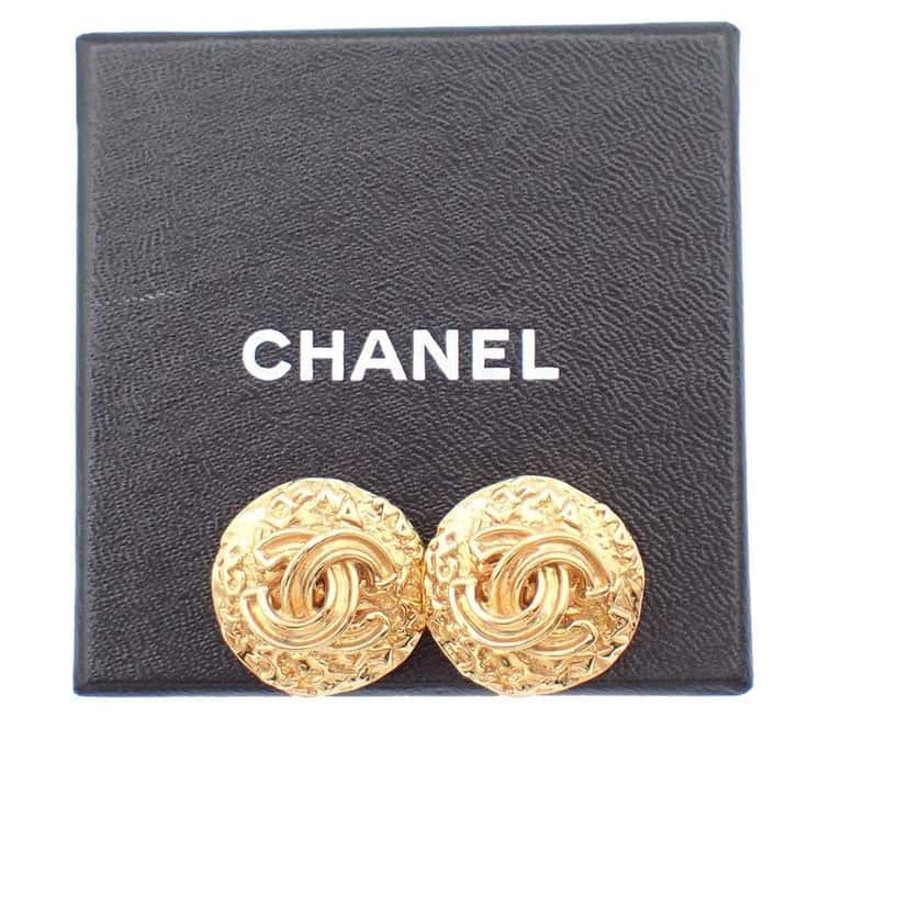 Chanel CC Round Earrings Gold Good condition - Front View