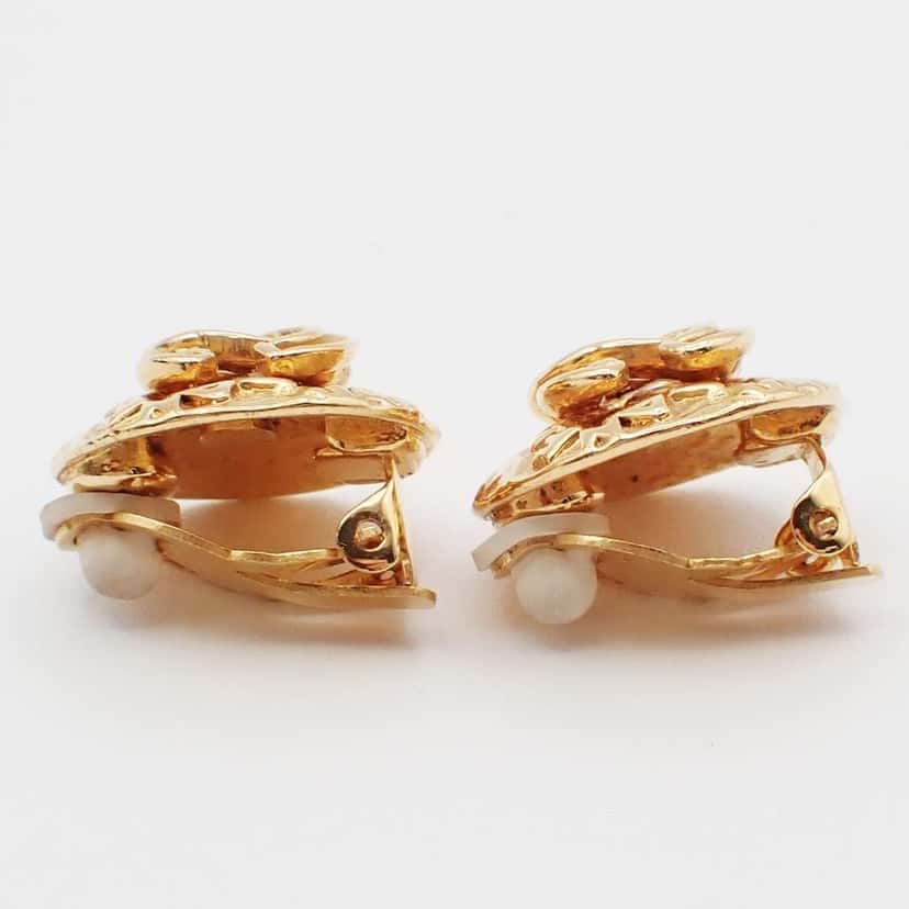 Chanel CC Round Earrings Gold Good condition - Back View