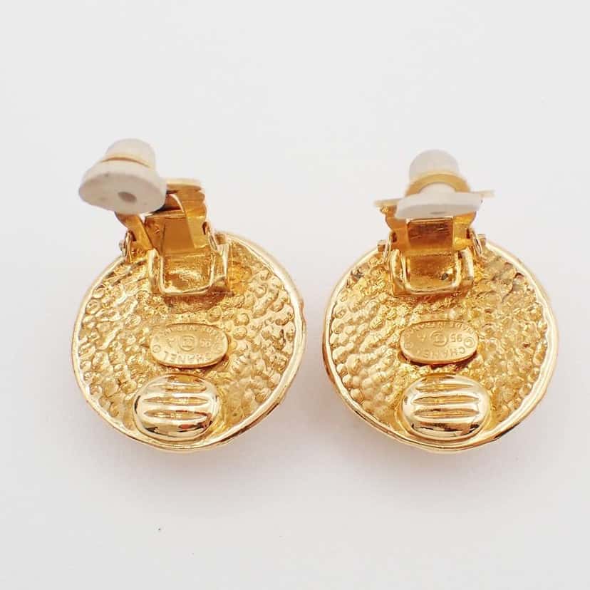 Chanel CC Round Earrings Gold Good condition - Box View