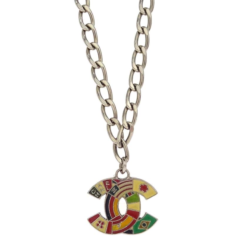 Chanel CC Pendant Necklace Silver Good condition - Back View