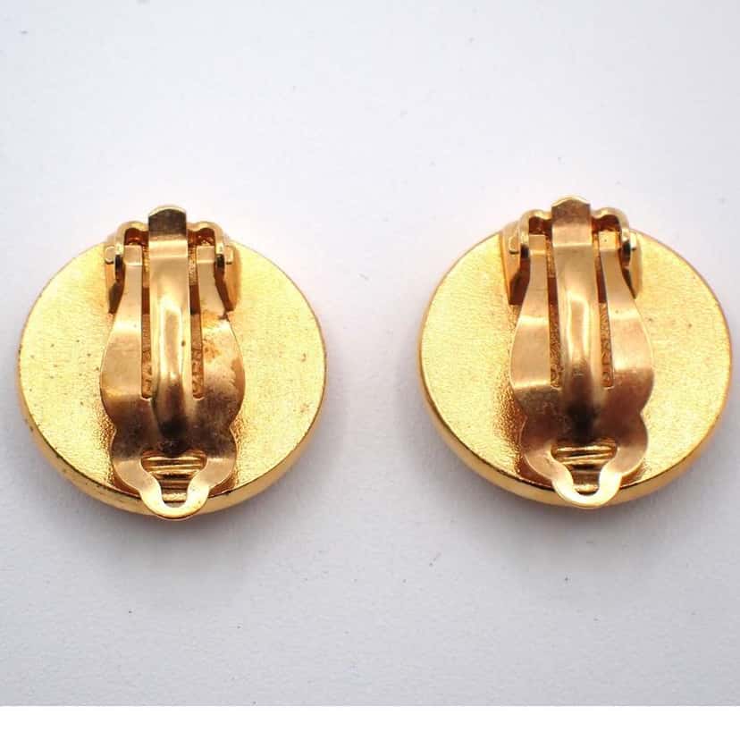 Chanel Vintage Camellia Earrings Gold Good condition - Back View