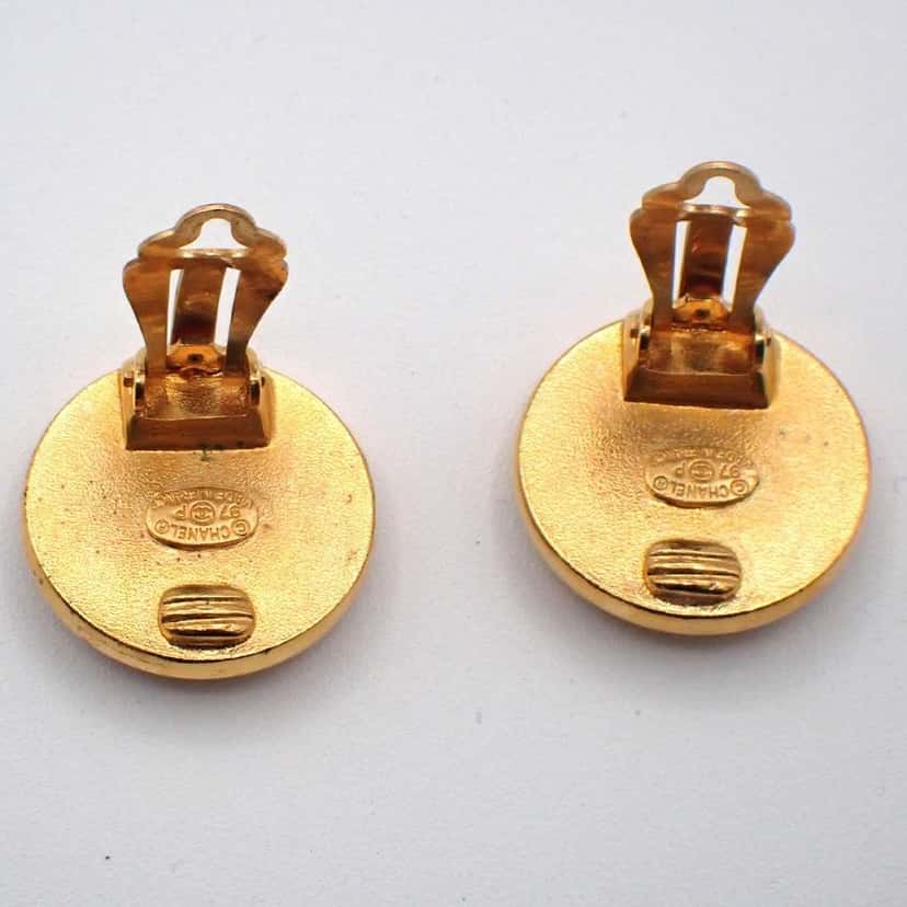 Chanel Vintage Camellia Earrings Gold Good condition - Inside View