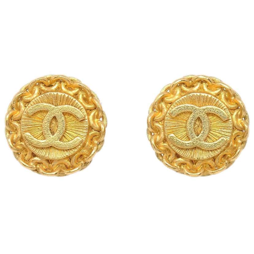 Chanel Vintage CC Round Chain Clip-On Earrings Gold Good condition - Front View