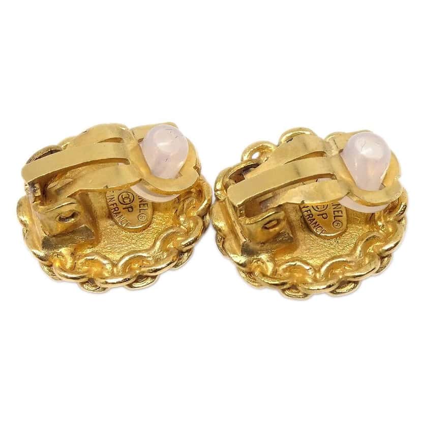 Chanel Vintage CC Round Chain Clip-On Earrings Gold Good condition - Back View
