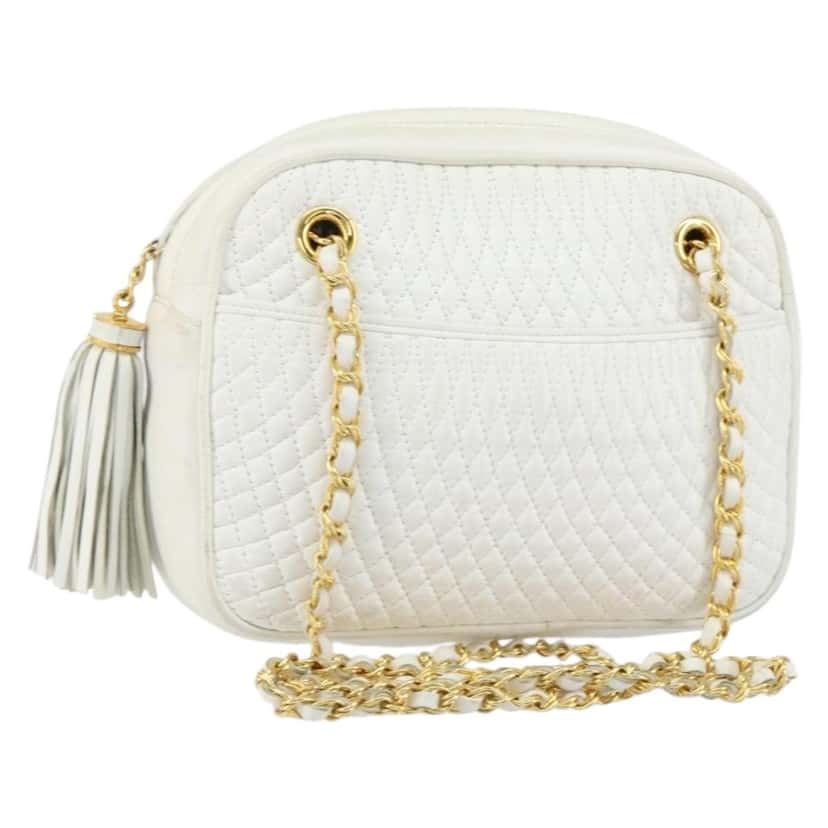 Bally Vintage Chain Shoulder Bag White Leather Good condition - Front View