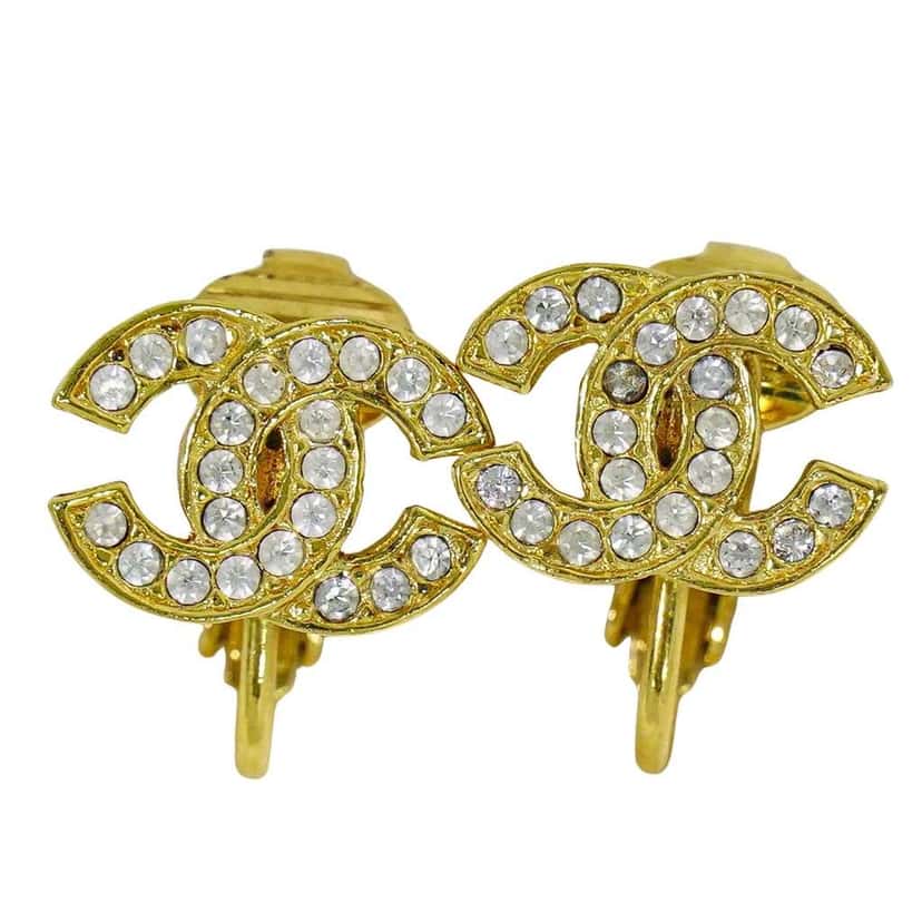Chanel Vintage CC Clip-On Earrings Gold Good condition - Front View