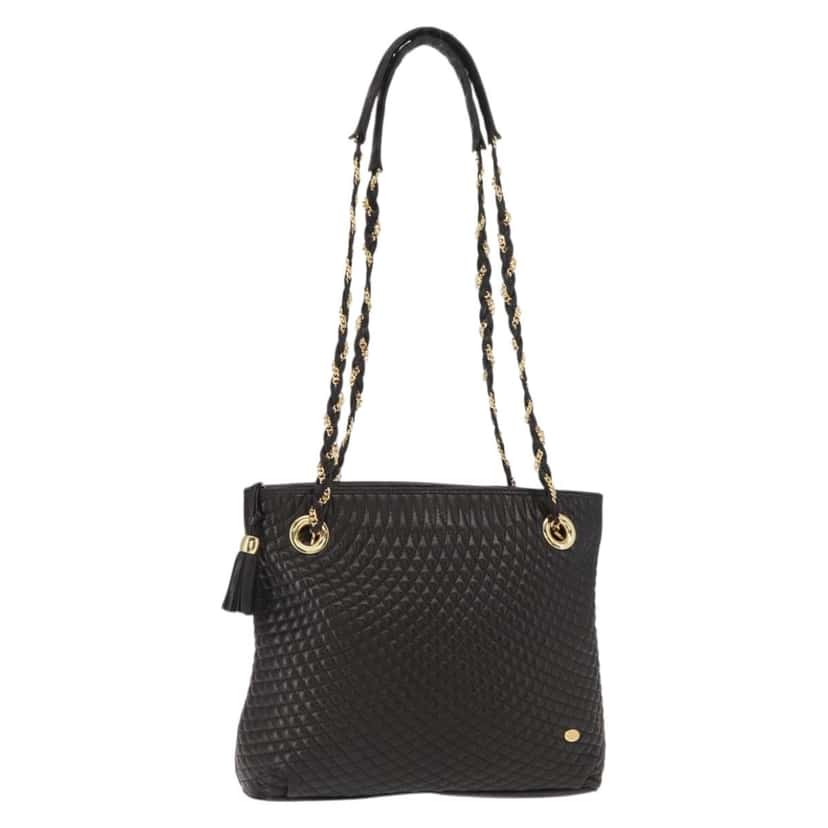Bally Vintage Chain Shoulder Bag Black Leather Good condition - Front View
