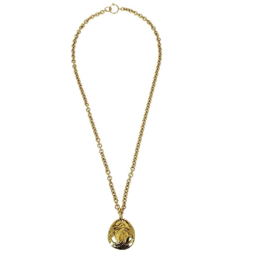 Chanel Vintage CC Quilted Teardrop Pendant Necklace Gold Good condition - Front View