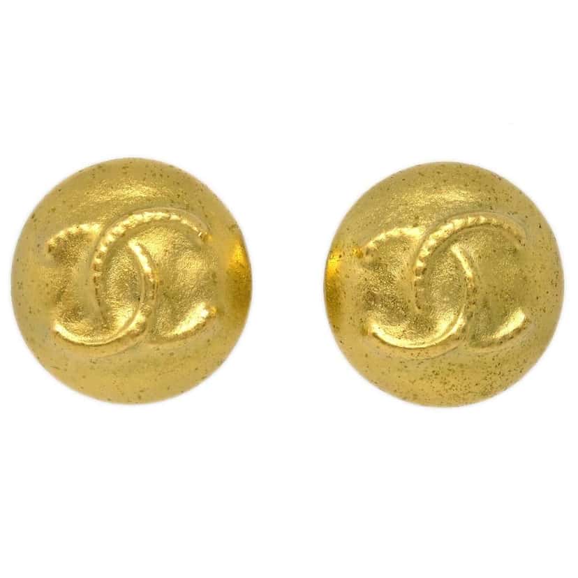 Chanel Vintage CC Round Clip-On Earrings Gold Good condition - Front View