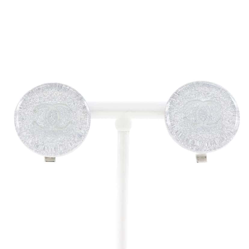 Chanel CC Round Clip-On Earrings Silver Plastic Good condition - Front View