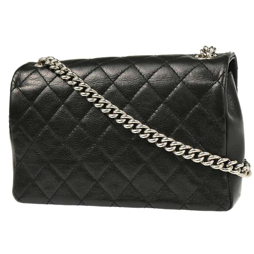 Chanel Embossed Braid CC Chain Flap Black Leather Good condition - Back View