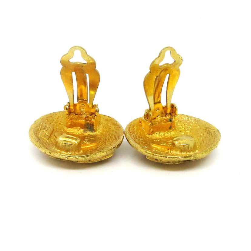 Chanel Vintage CC Round Clip-On Earrings Gold Good condition - Inside View