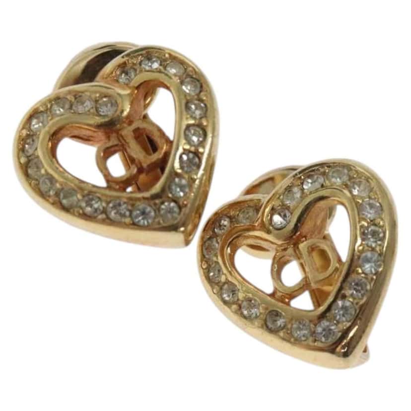 Christian Dior CD Heart Clip-on Earrings Gold Metal Good condition - Front View