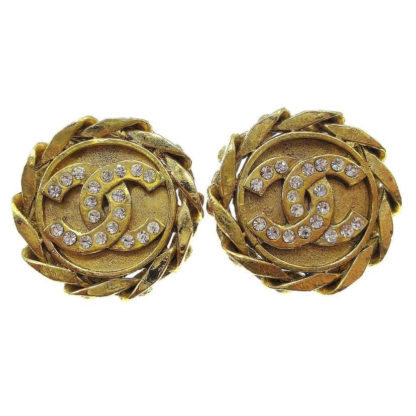 Chanel Vintage CC Round Clip-On Earrings Gold Good condition - Front View