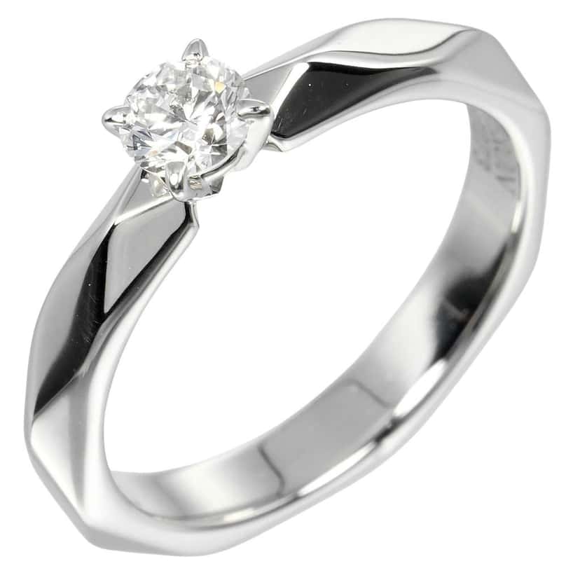 Boucheron Solitaire à facette Silver Platinum Very good condition - Front View