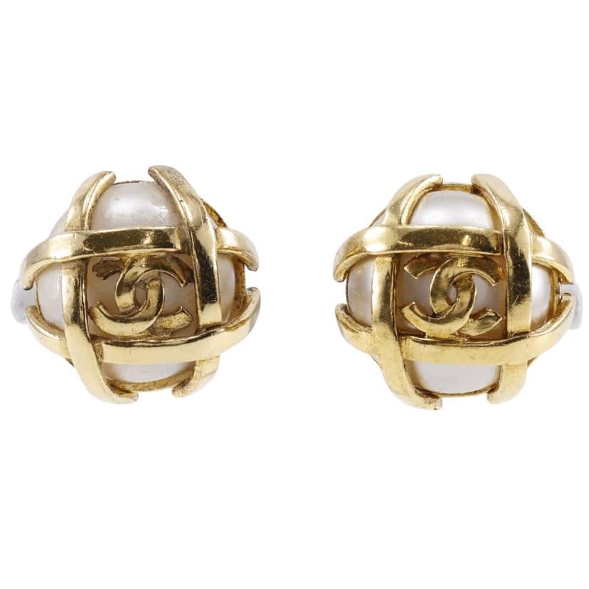 Chanel Vintage CC Earrings Gold Good condition - Front View