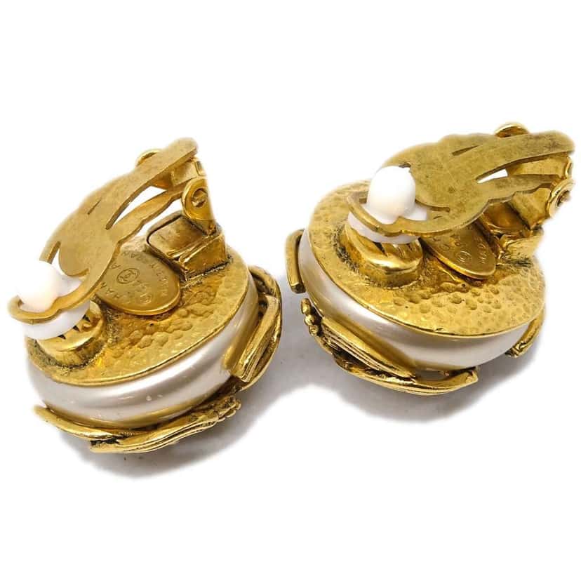 Chanel Vintage Triple cc earrings Gold Good condition - Inside View