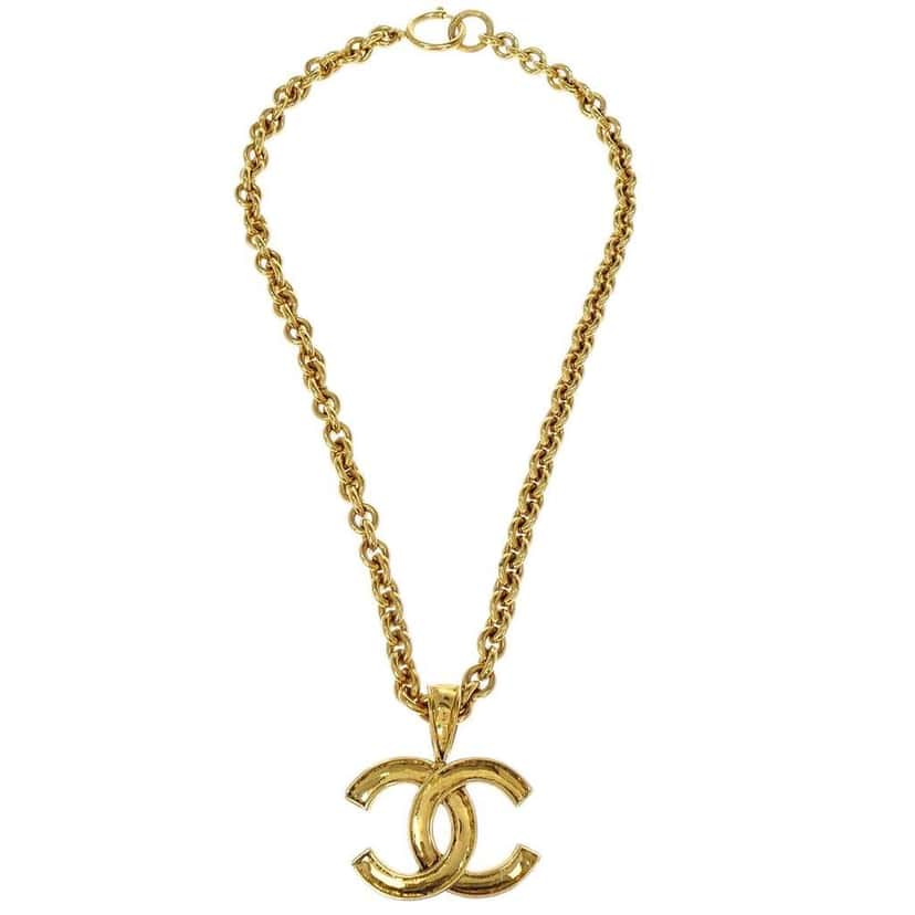 Chanel Vintage CC Pendent Necklace Gold Good condition - Front View