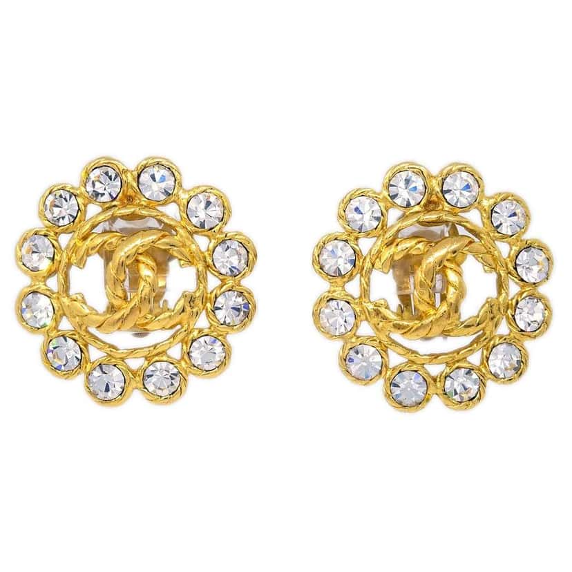 Chanel Vintage Round CC Clip-On Earrings Gold Good condition - Front View