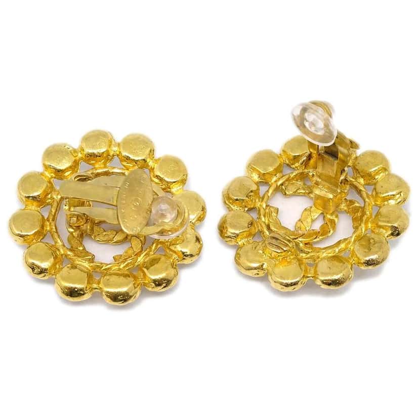 Chanel Vintage Round CC Clip-On Earrings Gold Good condition - Back View