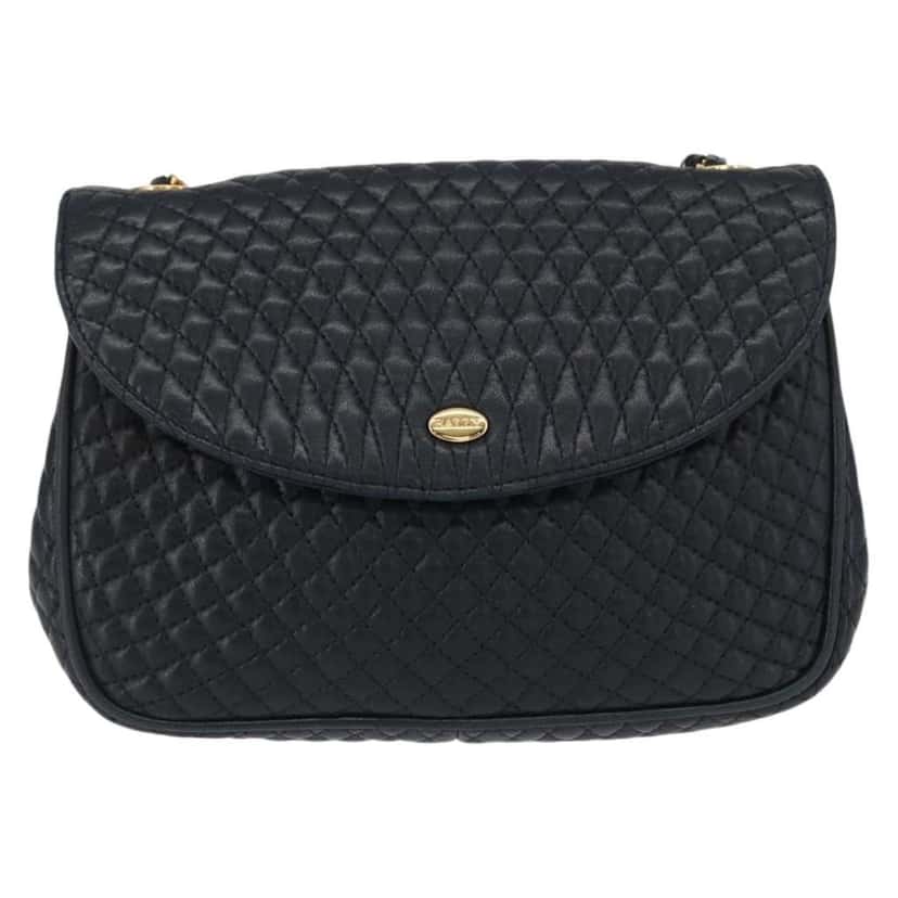 Bally Vintage Chain Shoulder Bag Navy Leather Good condition - Front View