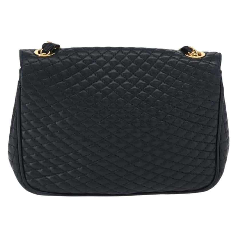 Bally Vintage Chain Shoulder Bag Navy Leather Good condition - Back View