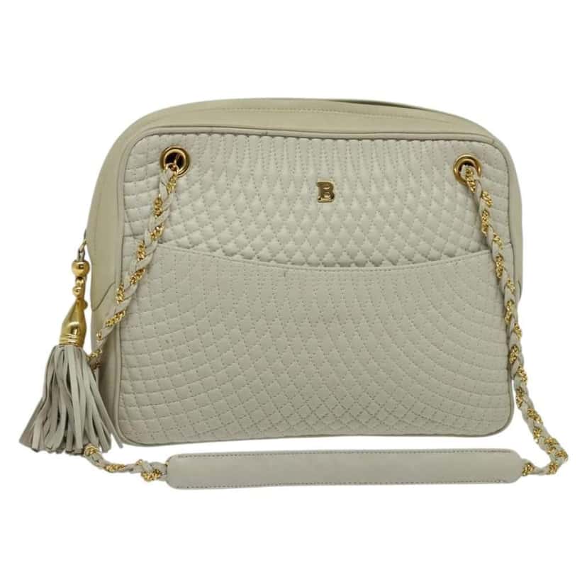 Bally Vintage Chain Shoulder Bag Beige Leather Good condition - Front View