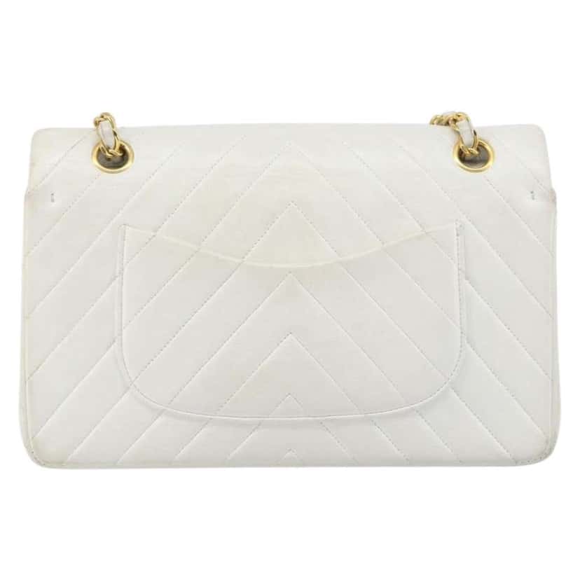 Chanel Vintage Classic Double Flap Bag White Leather Fair condition - Back View