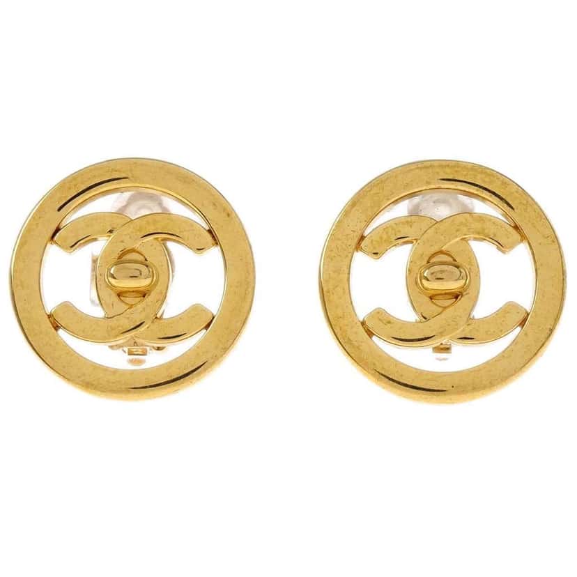 Chanel CC Round Earrings Gold Good condition - Front View
