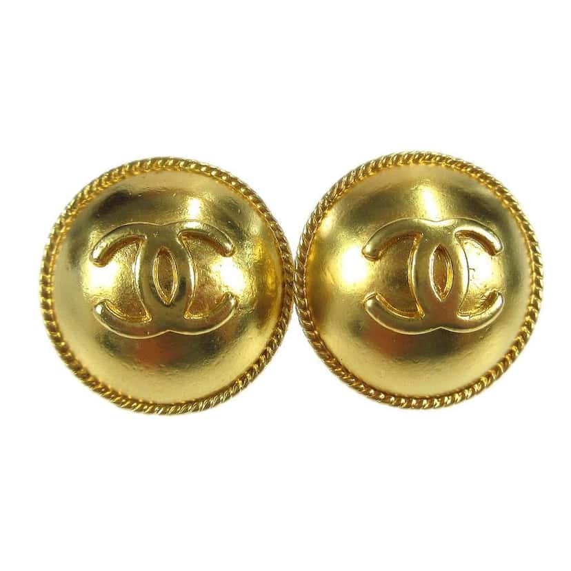 Chanel CC Round Earrings Gold Good condition - Front View
